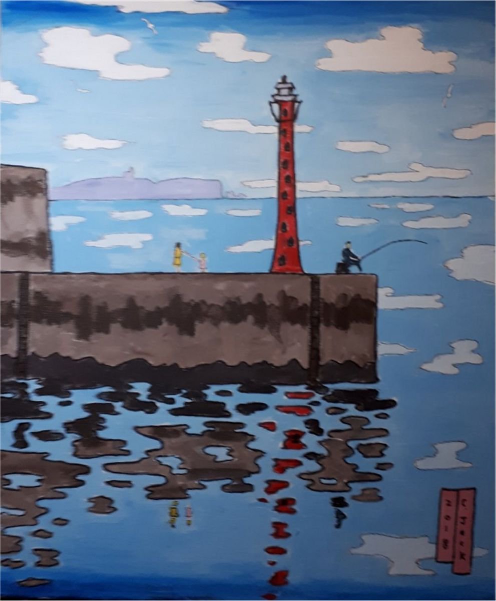 Landscape Acrylic Painting By Colin Ross Jack, 20 X 24, East Pier, Anstruther, Original Artwork