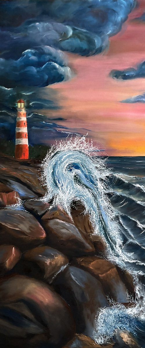 Storm on Ladoga / Osinovetsky Lighthouse by Ekaterina Kalinina