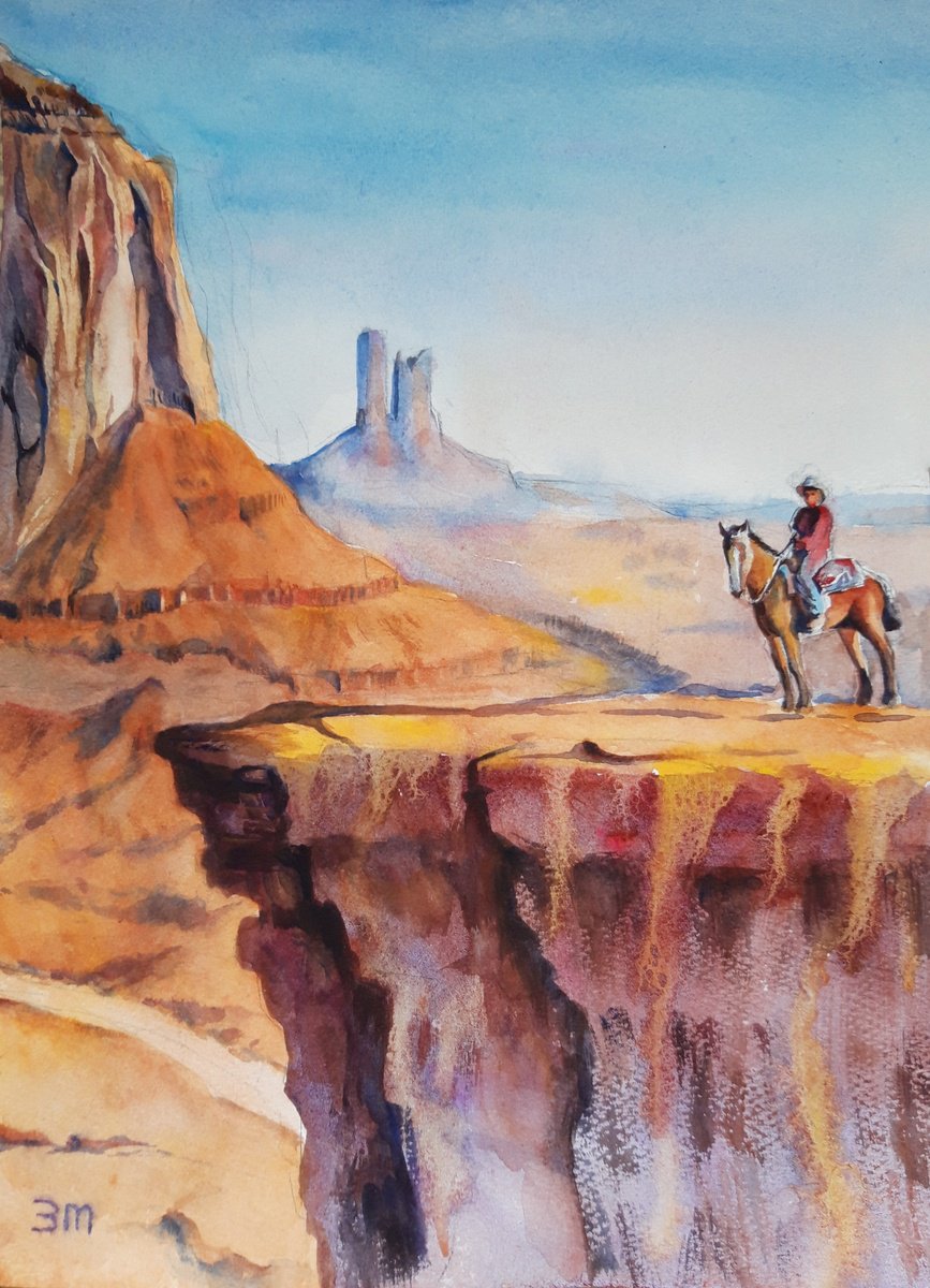 MonumentValley, CowboyArt, Watercolor, WesternArt, DesertScene, SouthwestArt, ArizonaArt by Bozhidara Mircheva