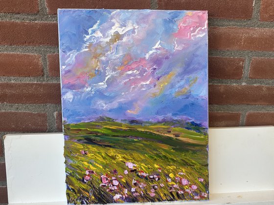 Pink clouds and pink flowers