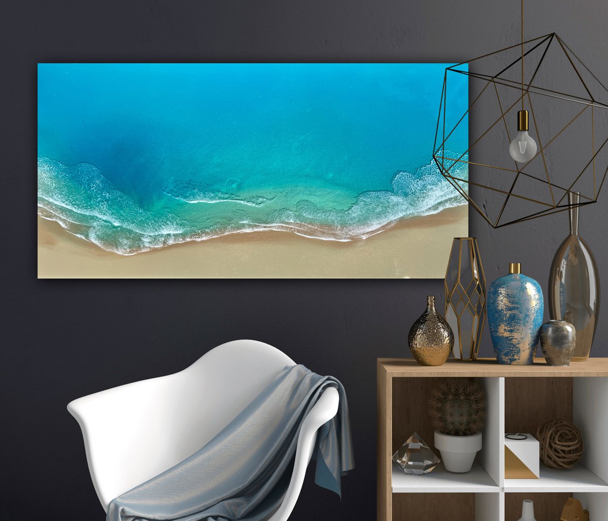 Photorealistic Landscape Acrylic Painting By Ana Hefco, 48 X 24, The Wave, Original Artwork