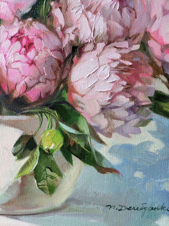 Pink peony painting original canvas art, Flowers art painting, Floral still life