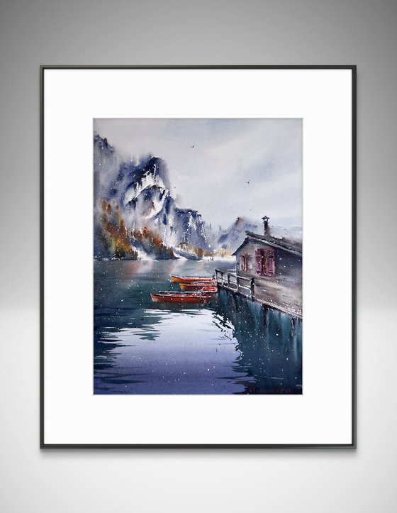 Boats on Lake Braies, Italy