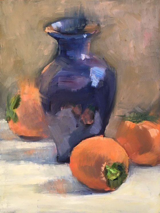 Original Kitchen Stilllife - Persimmons and Vase