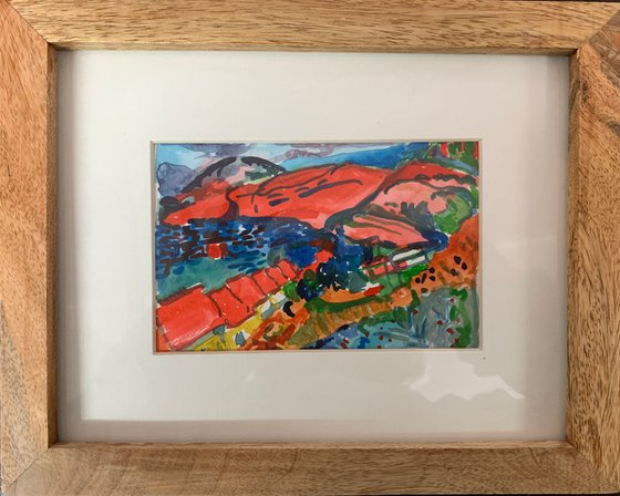 Quality wooden glazed frame Miniature painting Homage to Andre Derain “Village a La Mer”