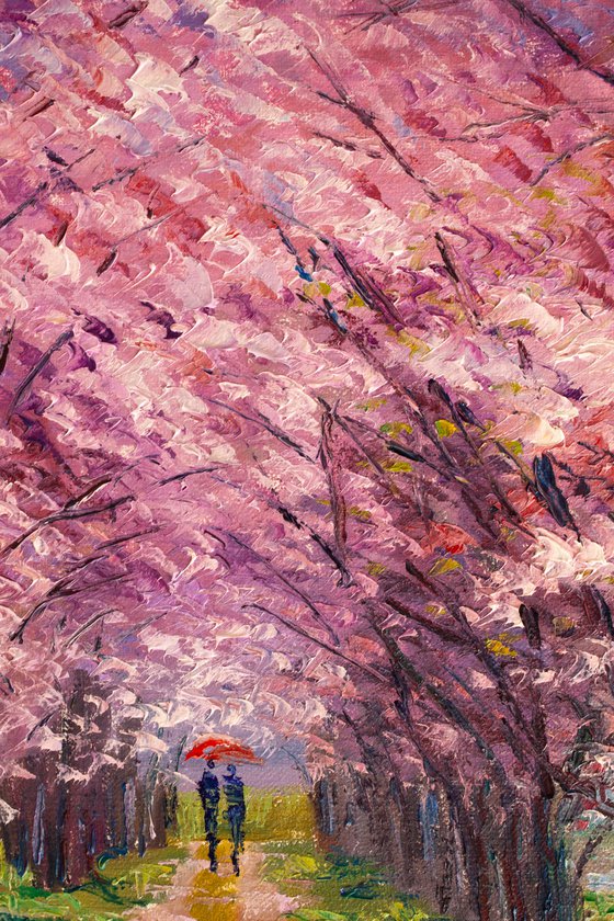 "Walk in the garden", spring landscape, sakura