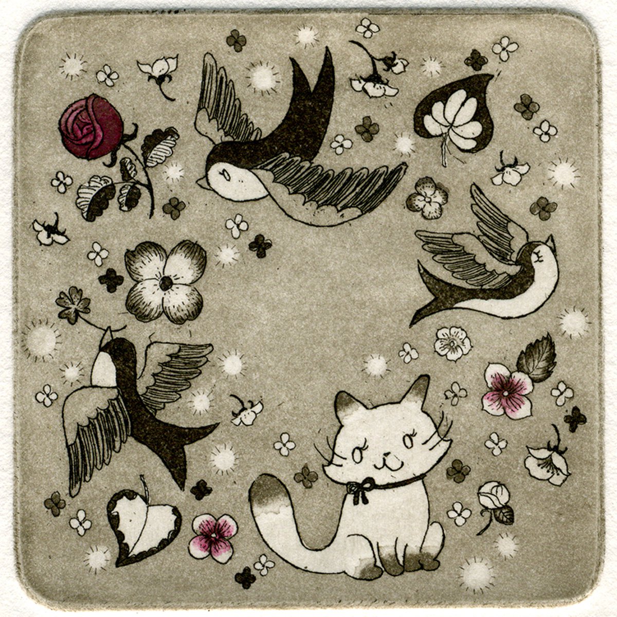Illustrative Animal Etchings & Engravings By Saeko, 5 X 5", Life Is Beautiful, Original Artwork
