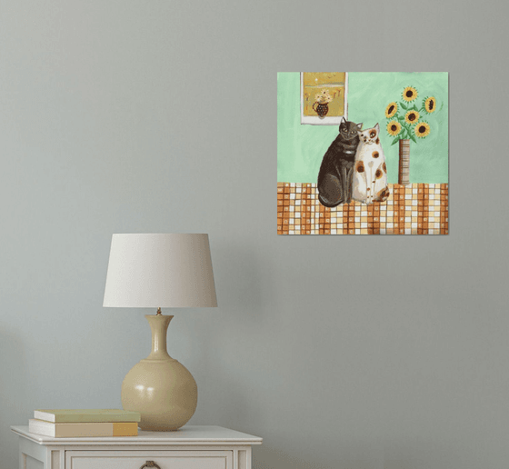 Cats with Sunflowers