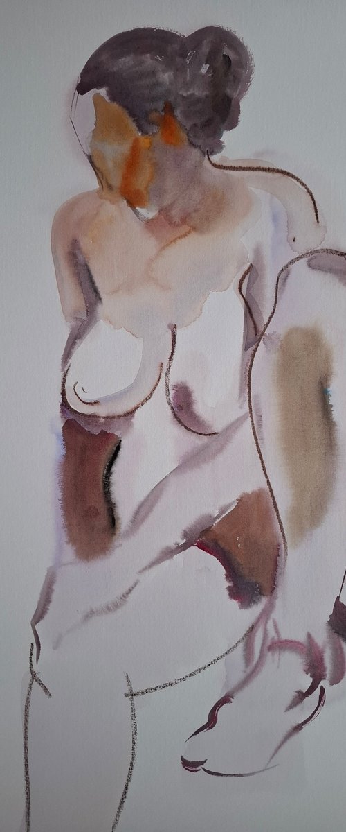 Watercolour "Sitting nude" by Olena Kolotova