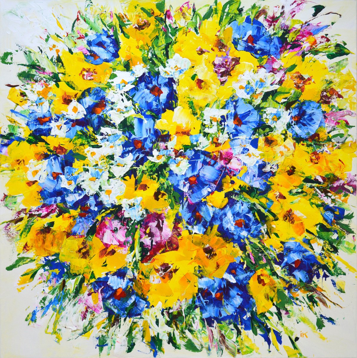 Expressive Botanical Acrylic Painting By Iryna Kastsova, 39 X 39, Flowers. Summer., Original Artwork