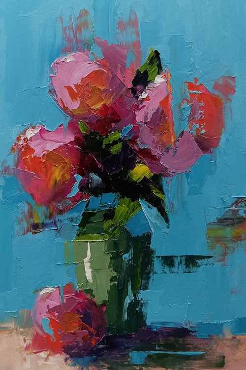 Abstract still life with flowers in vase by Marinko Šaric