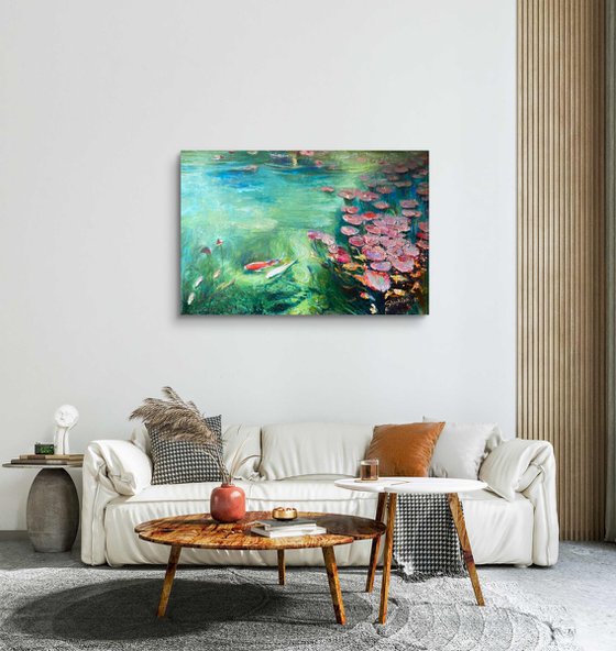 Lake with koi 120x80 cm.