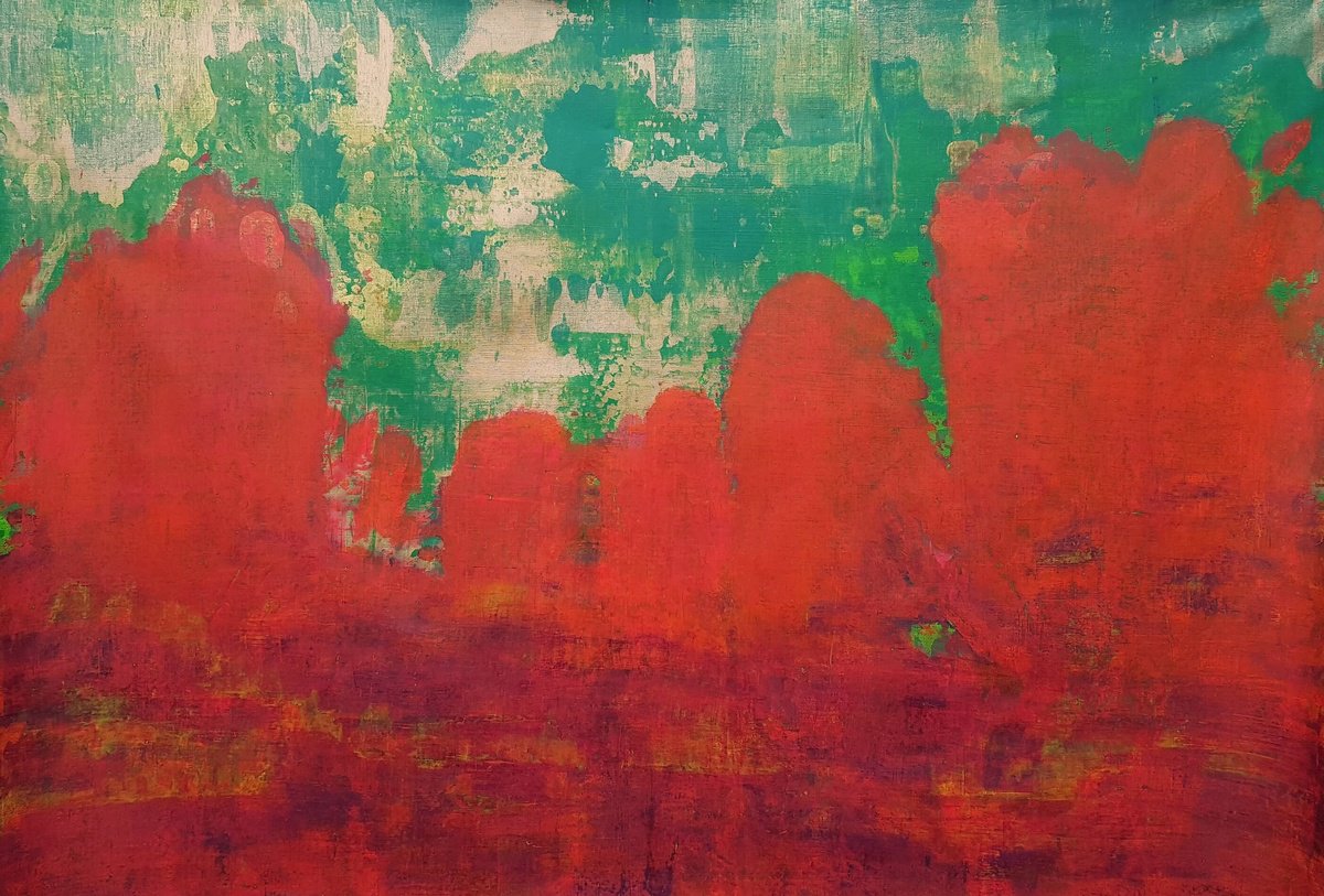 Abstract Landscape Acrylic Painting By Ivana Olbricht, 67 X 45, Lava Rocks, Original Artwork