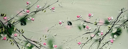 “Sweet Vibes I” textured floral artwork by Anastassia Skopp