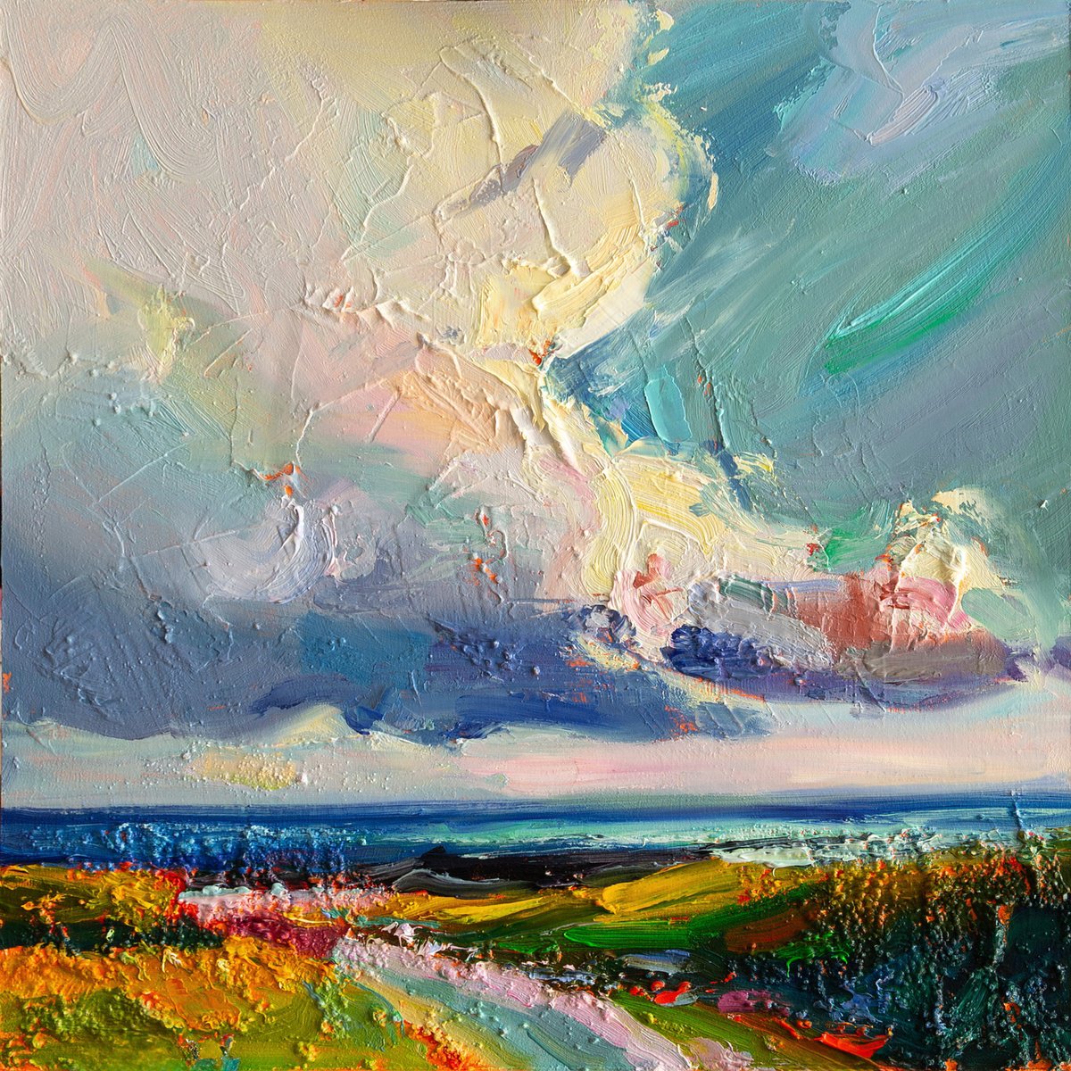 Impressionistic Landscape Oil Painting By Daria Zavadenko, 12 X 12, Colors Of The Storm ?7/18, Original Artwork