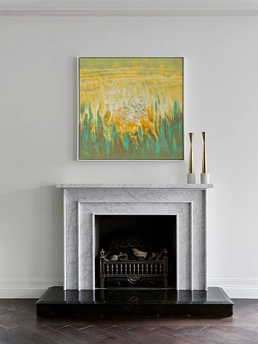 Abstract Landscape Oil Painting By Tigran Mamikonyan, 31 X 31", Sunrise X, Original Artwork