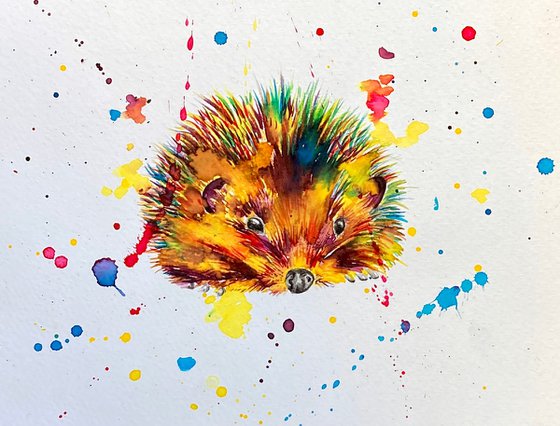Framed Hedgehog Original Watercolour Painting