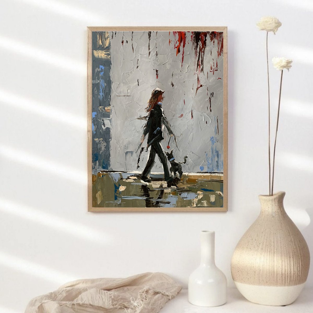 Expressive Portrait Oil Painting By Vita Schagen, 16 X 20", Woman With A Dog., Original Artwork