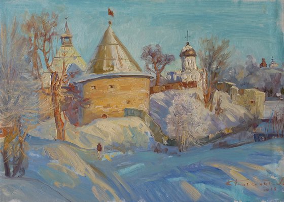 Taylovskaya Tower, fortress Pechora, snowy winter