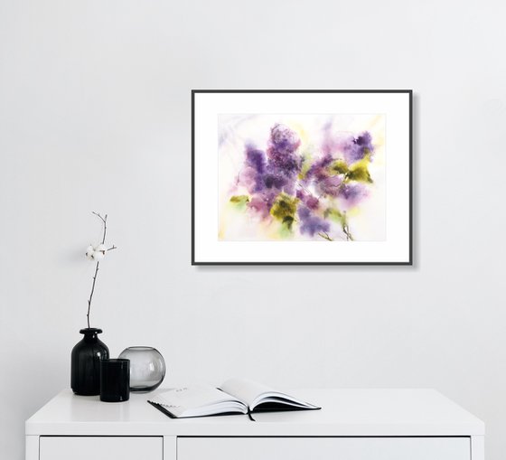 Lilac. Lilac bouquet. Loose flowers watercolor painting