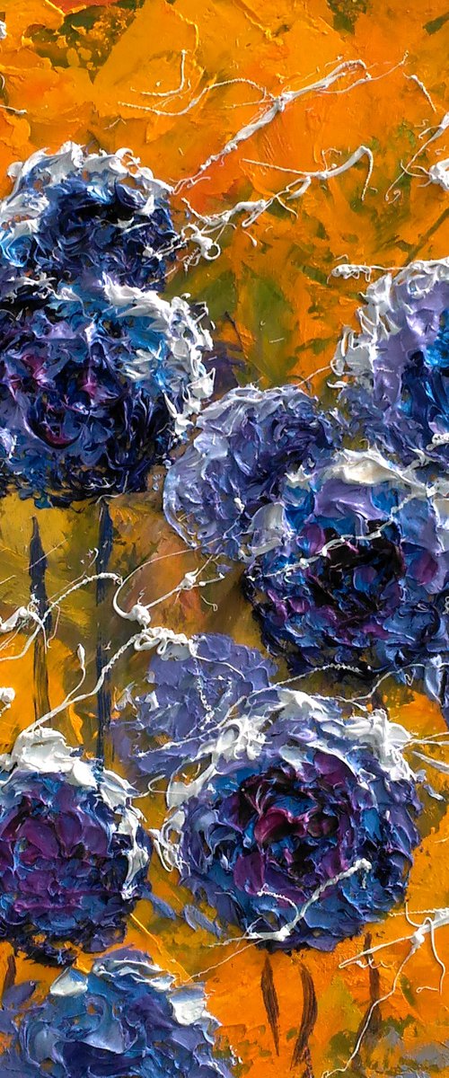 Dandelion Painting Wild Flowers Original Art Meadow Abstract Floral Artwork Oil Impasto Small Wall Art 8 by 8 inches by Halyna Kirichenko