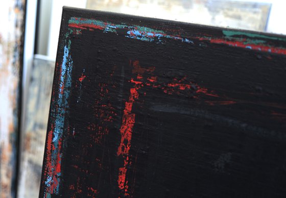 RED LINE - 120 X 80 CMS - ABSTRACT ACRYLIC PAINTING TEXTURED * RED * ANTHRACITE