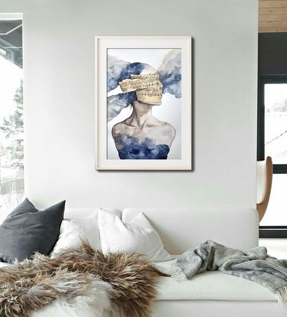 Immersion Blue Sheet Music Abstract Portrait