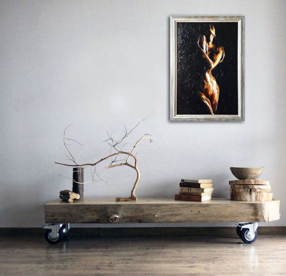 Painting - Touch of love - woman nude figure, naked figurative FREE SHIPPING