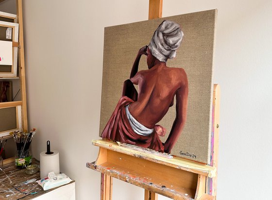 African Beauty - Erotic Naked Black Woman Painting