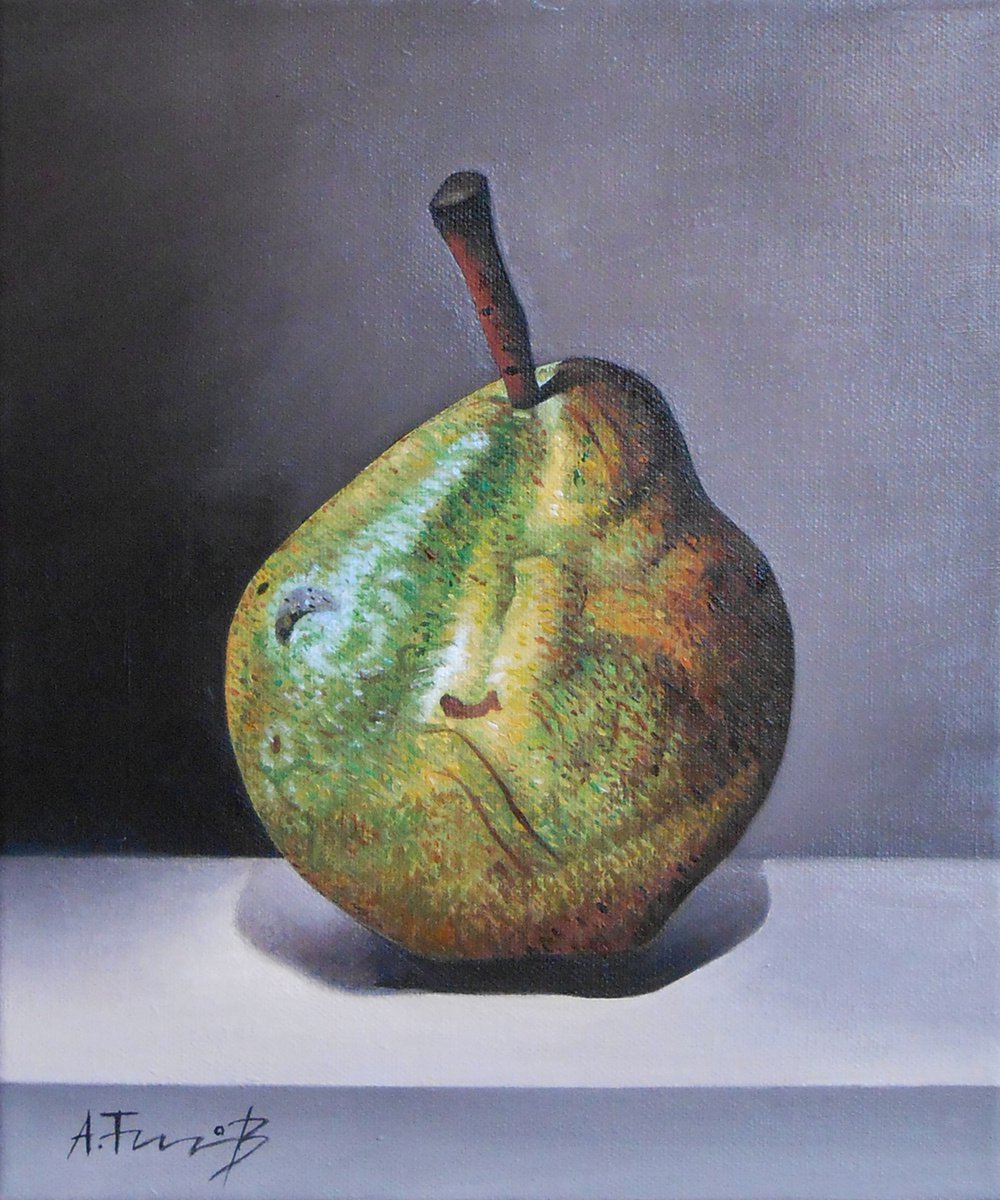 Photorealistic Still Life Oil Painting By Alexander Titorenkov, 10 X 12, Pear, Original Artwork