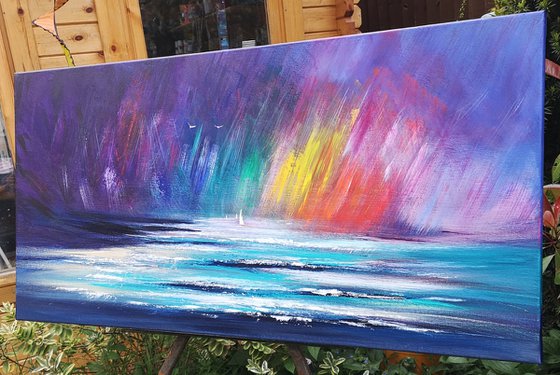 "Chasing Rainbows" - Cornish Seascape, Art, Skyscape