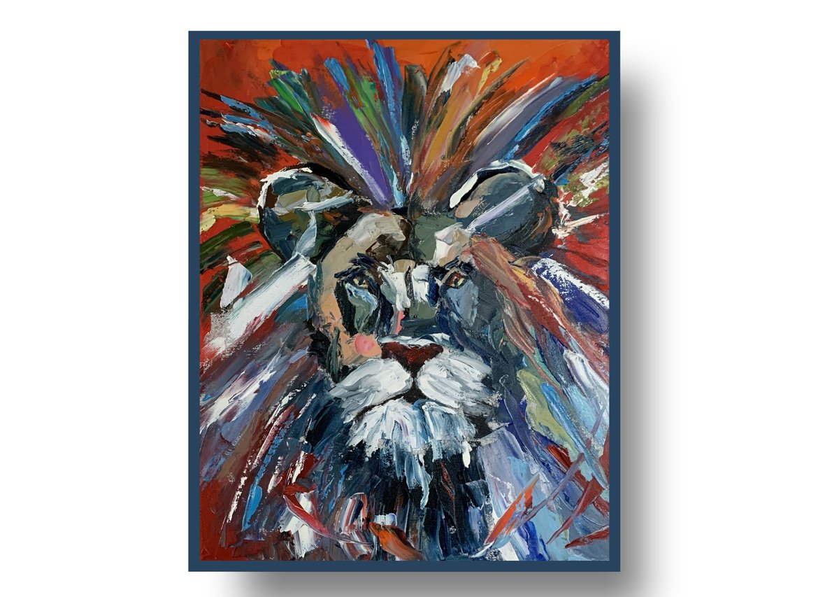 Impressionistic Animal Oil Painting By Vita Schagen, 12 X 16", Lion., Original Artwork