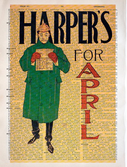 Harpers for April - Collage Art Print on Large Real English Dictionary Vintage Book Page by Jakub DK - JAKUB D KRZEWNIAK