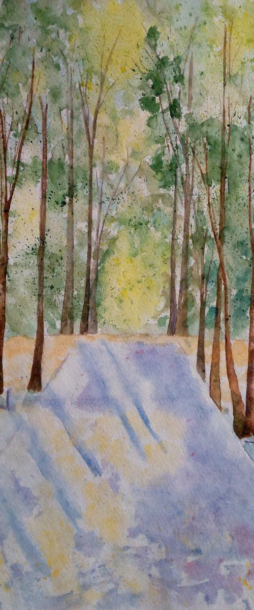 Fall in the Park - Original Watercolor Painting by Halyna Kirichenko