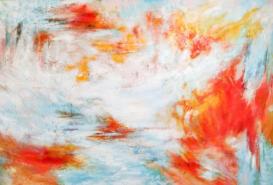 Large abstraction art ,red art,blue art,white art, red blue white painting,large painting , abstraction artwork