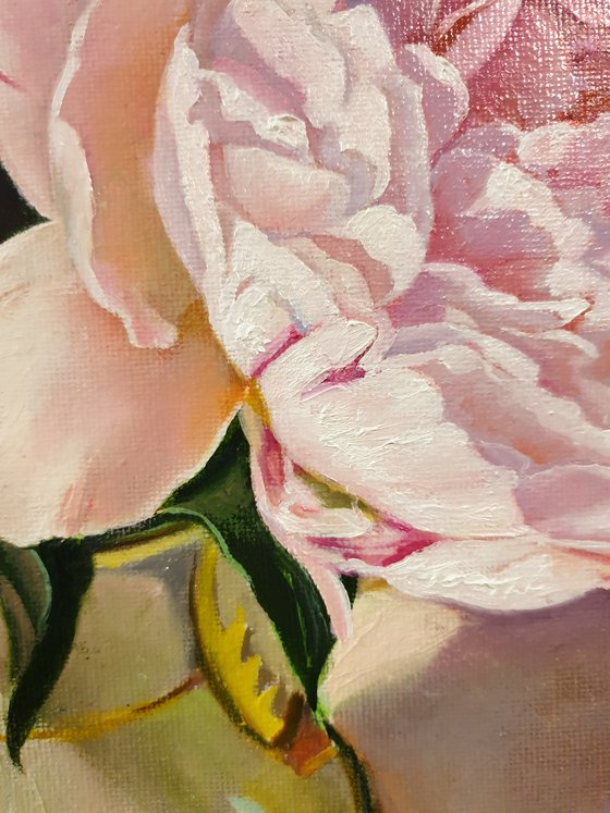 "Evening peonies." still life peony old vase summer  liGHt original painting  GIFT (2020)