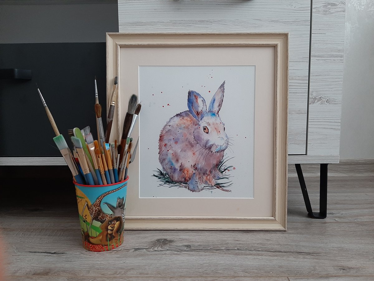 Impressionistic Animal Watercolour By Luba Ostroushko, 13 X 15", Spring Bunny, Original Artwork