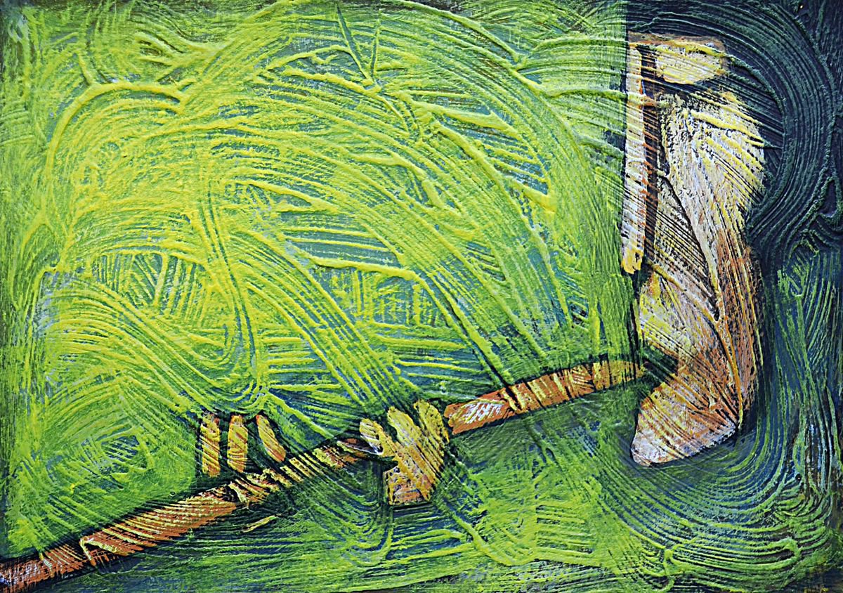 Naive Portrait Painting By Zhana Viel, 8 X 6", Geel Moon, Original Artwork