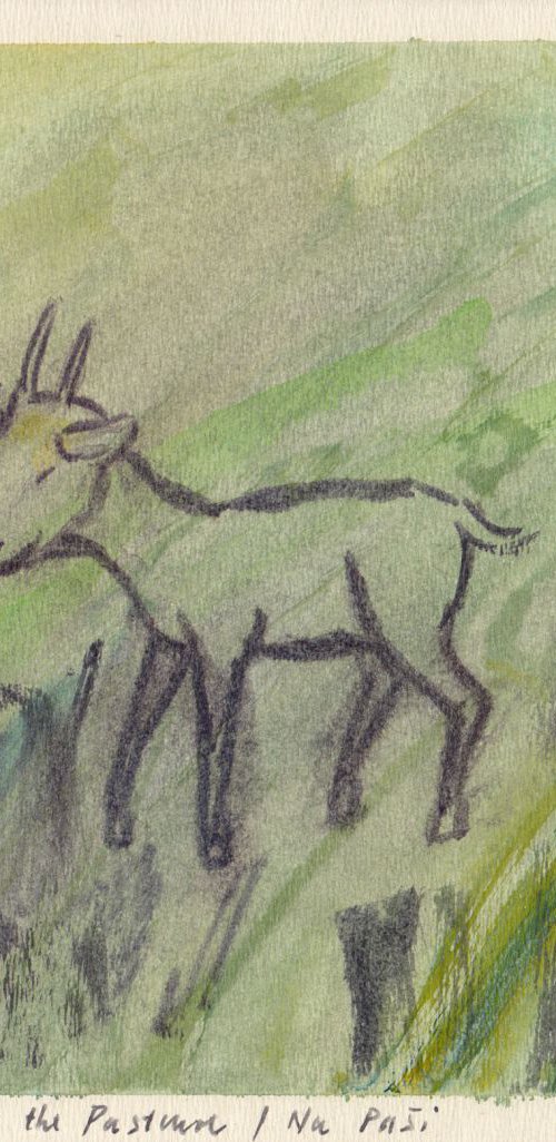 On the Pasture - Na paši, 2014, acrylic on paper, 20 x 23,2 cm by Alenka Koderman