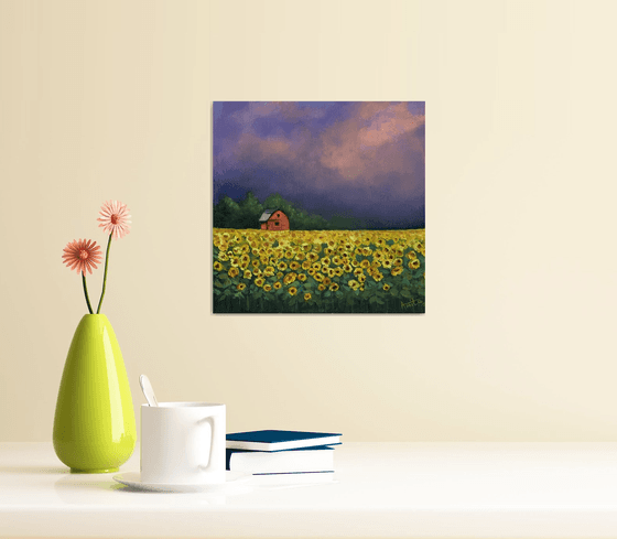 Sunflower and Red Barn