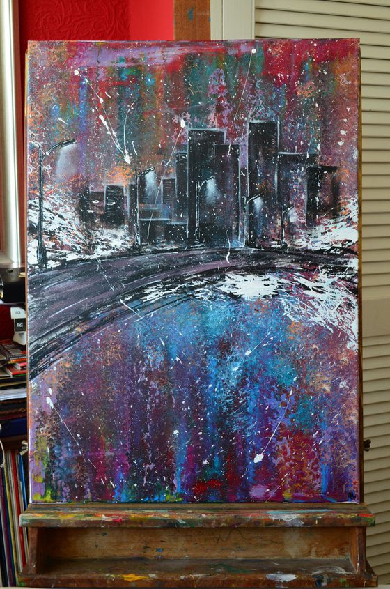 Citi Light - Original Acrylic Painting Art on Canvas Ready To Hang