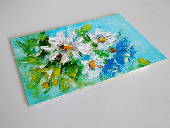 Daisy Painting Floral Original Art Small Flower Artwork Forget Me Not Wall Art