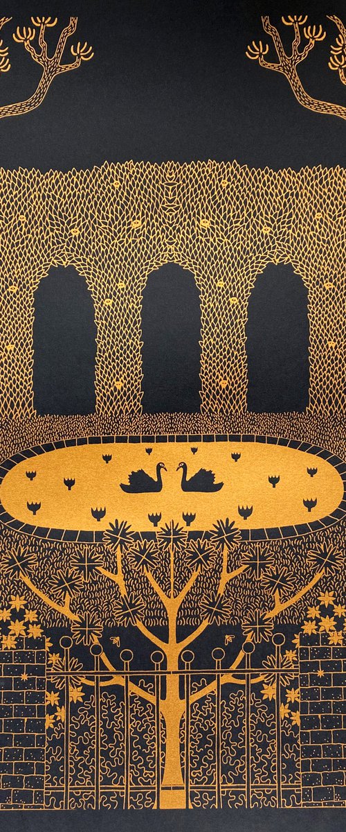 Swan Song (Gold on Black) by Hannah Battershell