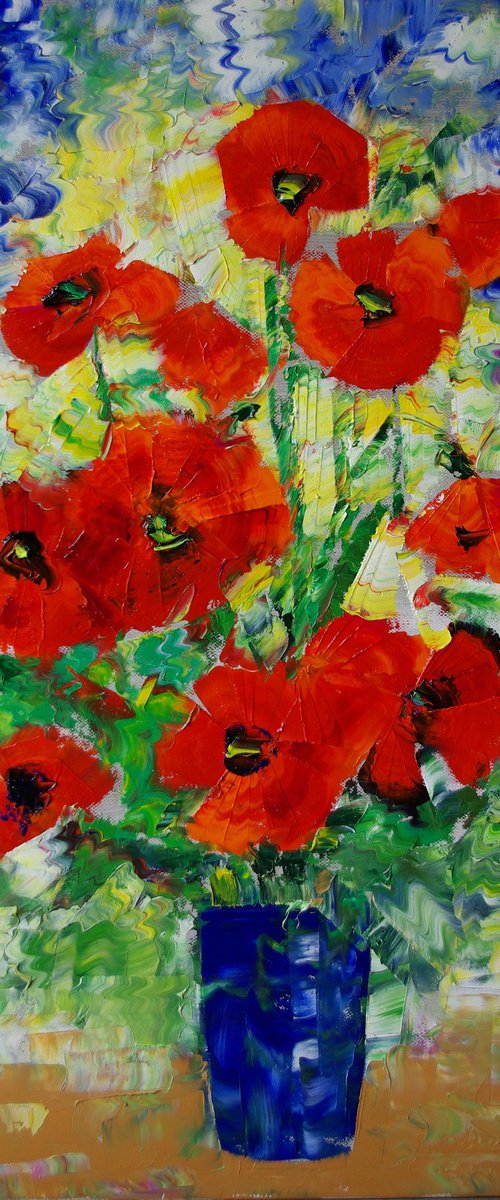 poppies in an ultramarine vase by Samvel Hayrapetyan