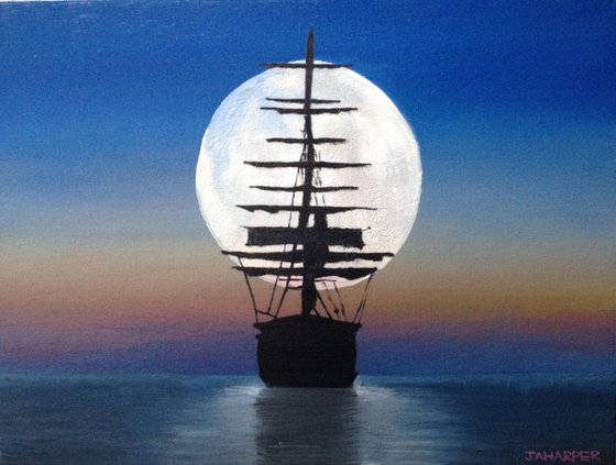 Sailing ship and moon