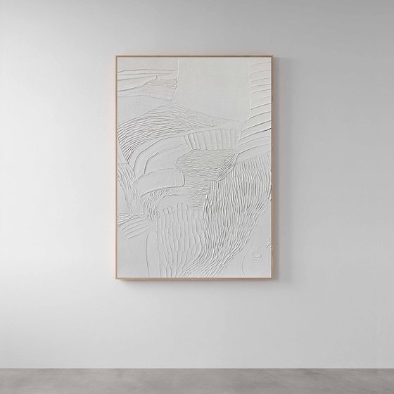 "Fluency 4" White textured abstract wall art