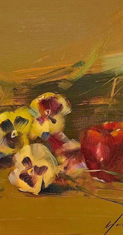 Pansies, Oil painting, One of a kind, Handmade artwork by Vahe Yeremyan