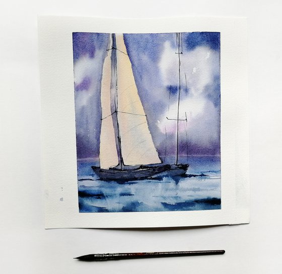 Sailboat painting. Seascape