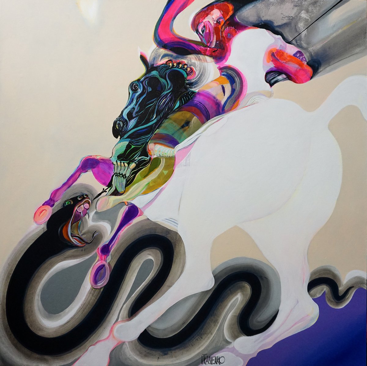 Organic Animal Acrylic Painting By Victor Tkachenko, 48 X 48", St. George, Original Artwork