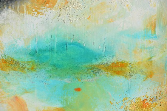 Ocean blue  (24" x 72" - 60 cm x 182 cm) Gold and aqua Abstract Painting ready to hang -